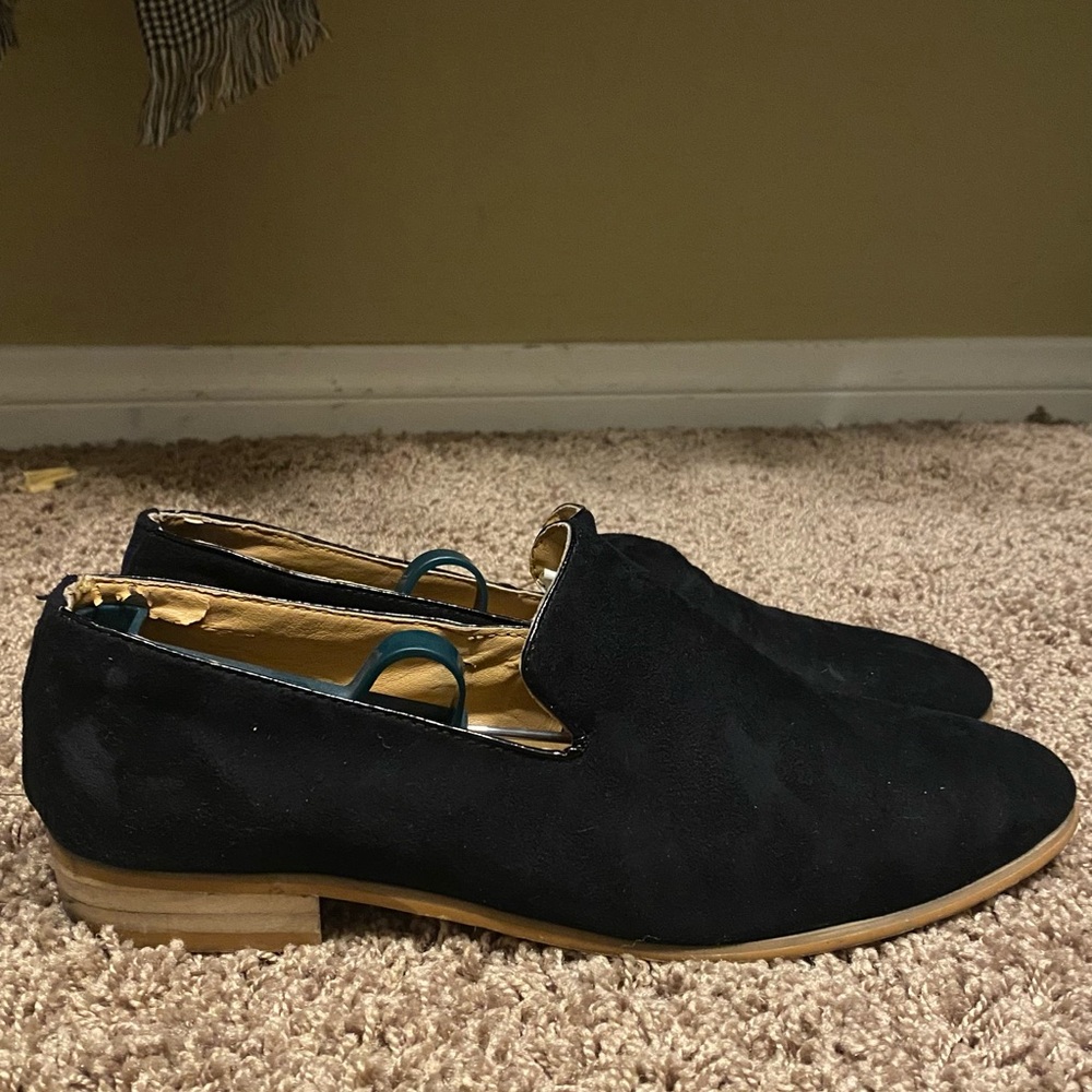 Men’s Black Suede-Look Loafers EU 42 US 9–9.5 Includes Trees